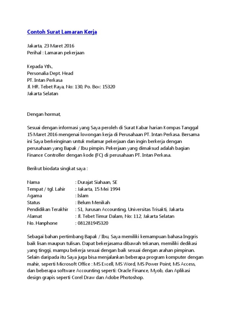 Contoh Biodata Untuk Melamar Pekerjaan - Aneka Macam Contoh