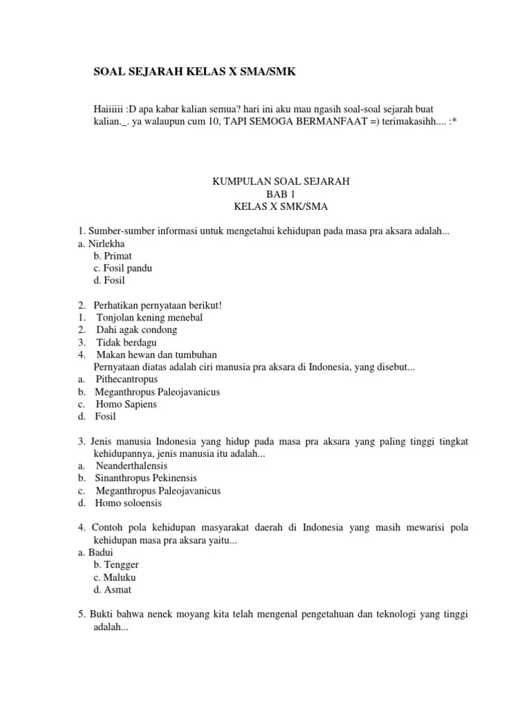 Soal Dan Jawaban Sejarah Indonesia Kelas 10 - Seputar Sejarah