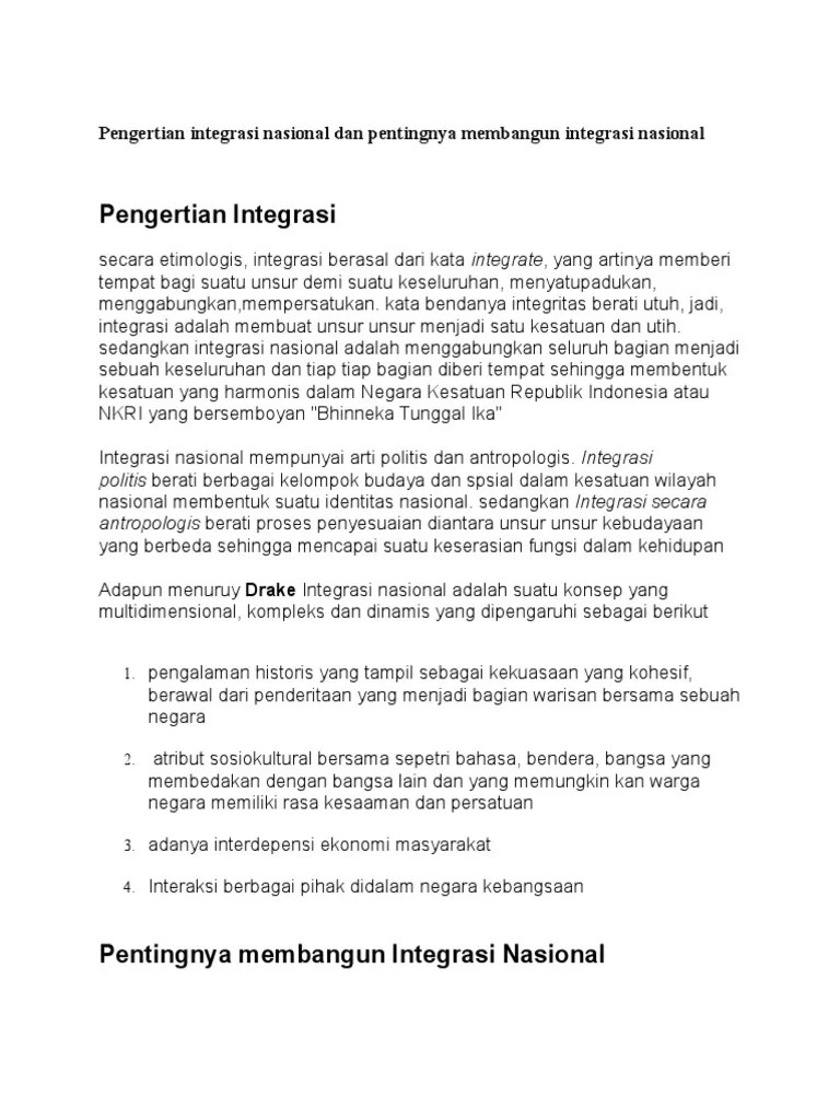 Pengertian Integrasi Nasional Dan Pentingnya Membangun Integrasi Nasional |  PDF