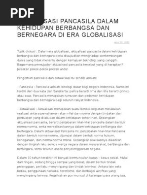 Aktualisasi Pancasila Dalam Kehidupan Berbangsa Dan Bernegara Di Era | PDF