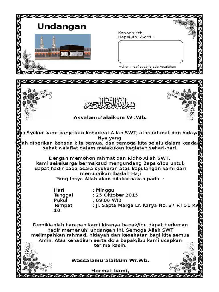 Contoh Surat Syukuran Pulang Haji | PDF