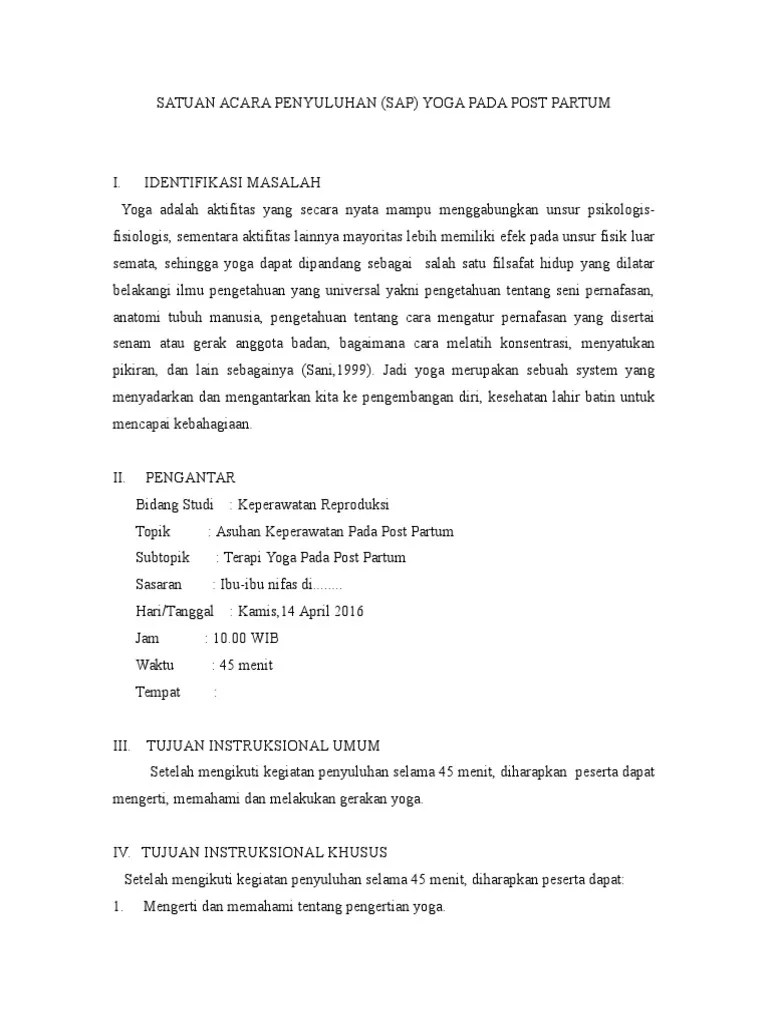 Satuan Acara Penyuluhan Post Partum Yoga | PDF
