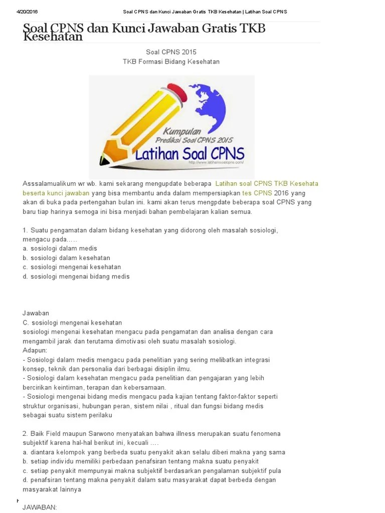 Contoh Soal Tkb Untuk Kesehatan - Contoh Soal Terbaru