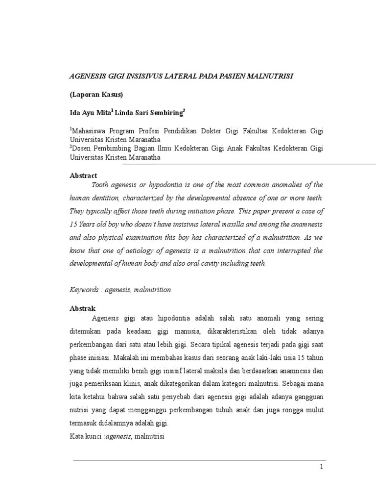 Agenesis Gigi Insisivus Lateral Pada Pasien Malnutrisi | PDF