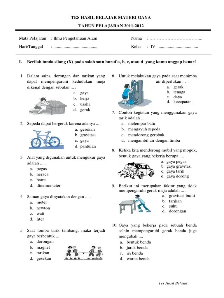 Soal Bab Gaya Untuk Kelas IV SD PDF | PDF