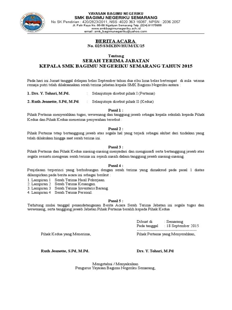 Contoh Berita Acara Serah Terima Tugas Dan Tanggung Jawab - Contoh Surat  Terbaru 2020