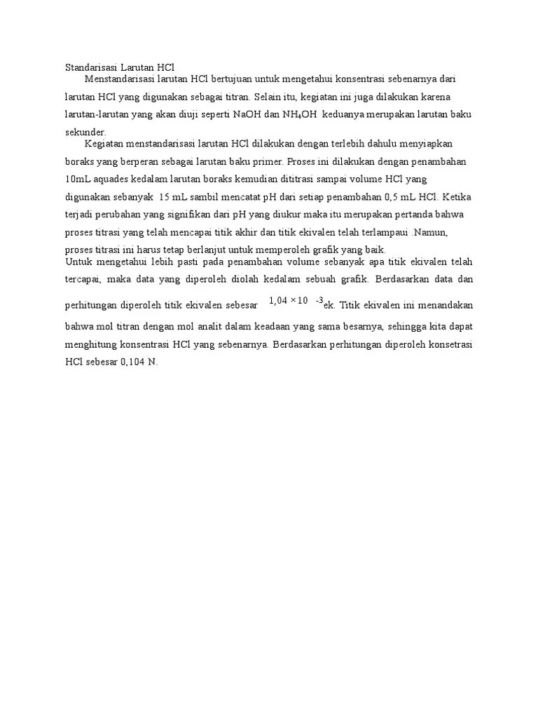 Pembahasan Standarisasi Larutan HCL | PDF