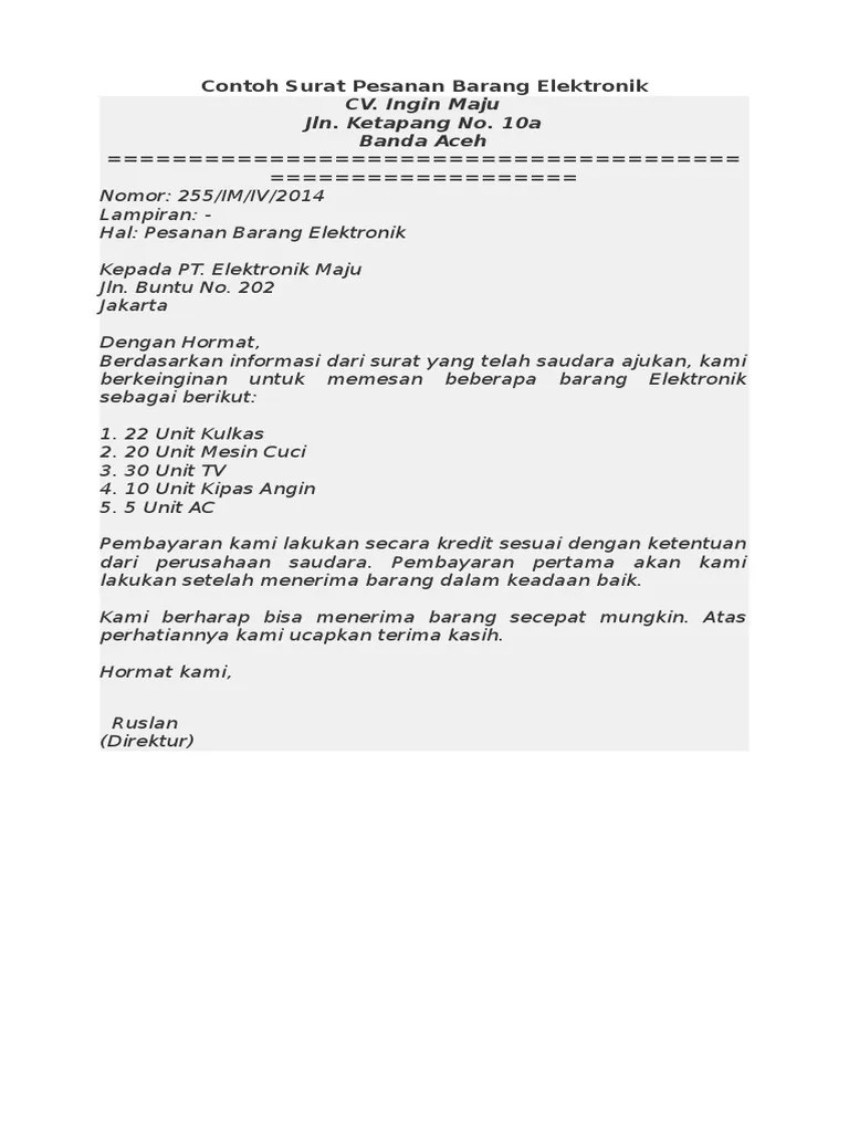 Surat Pemesanan Barang | PDF