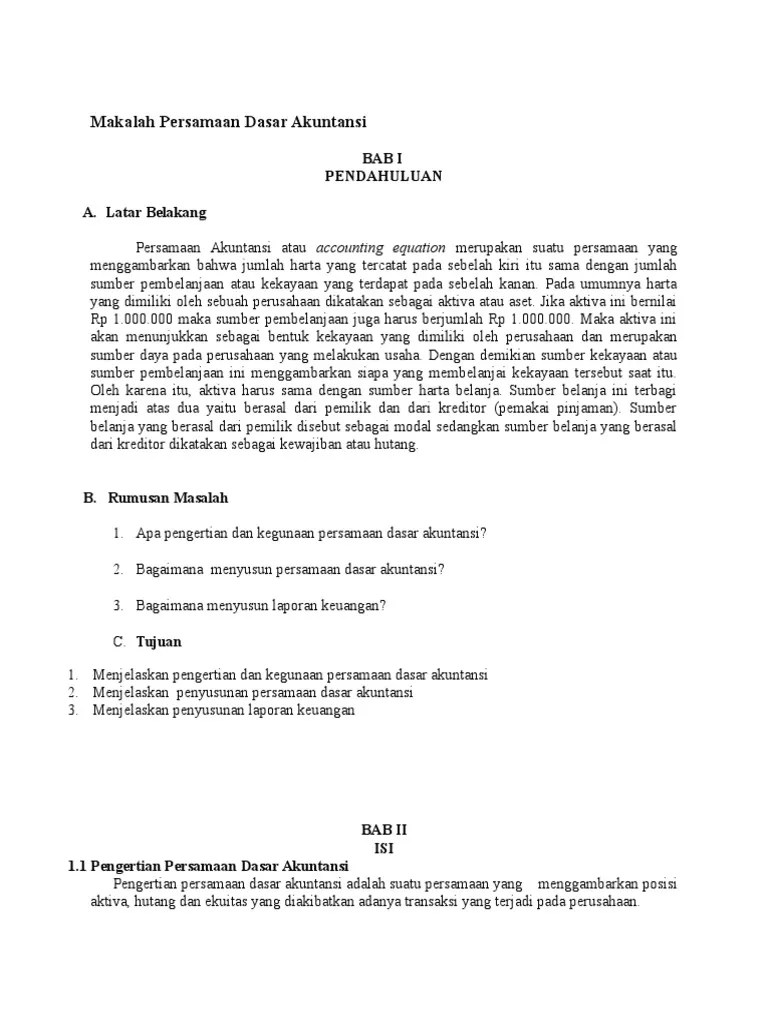 Makalah Persamaan Dasar Akuntansi | PDF