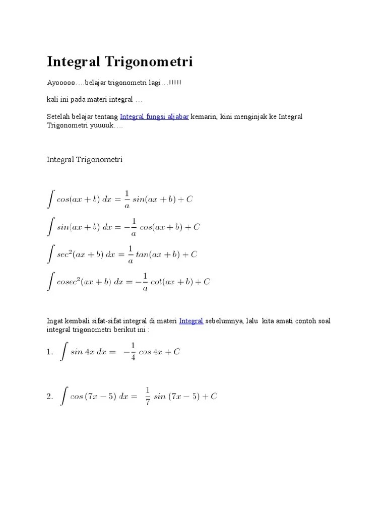 Soal Dan Pembahasan Integral Trigonometri