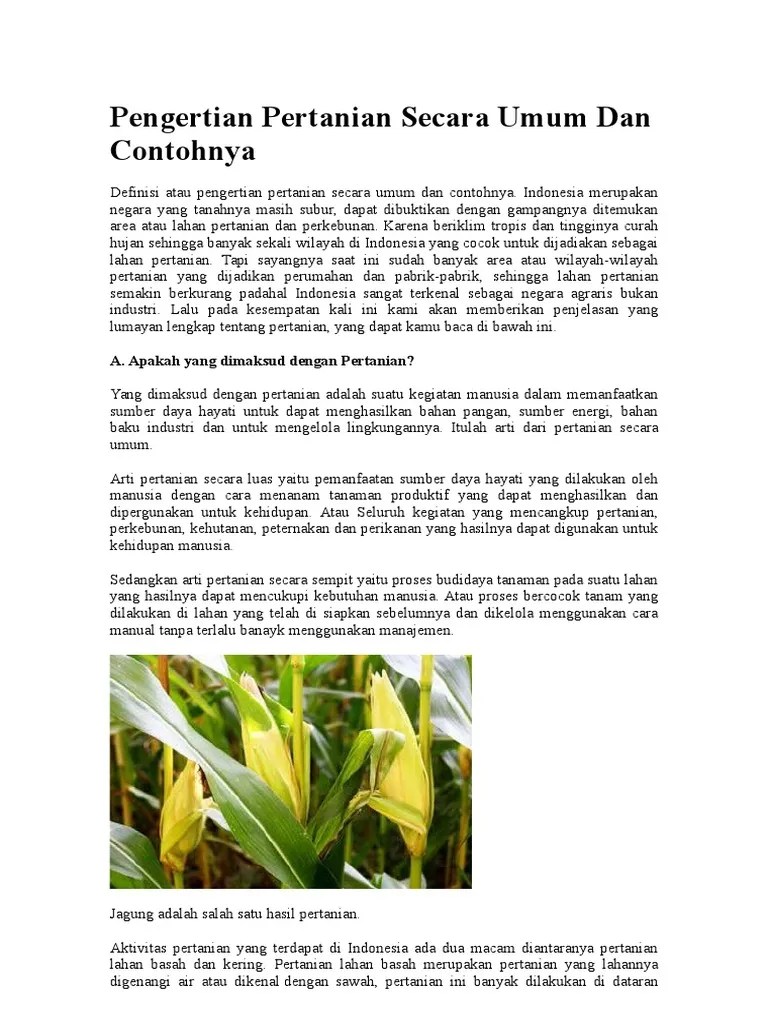 Pengertian Pertanian Secara Umum Dan Contohnya | PDF