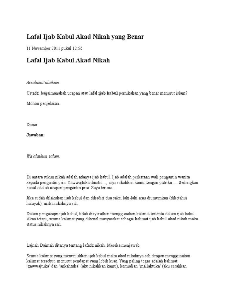 Ucapan Ijab Qobul - Nusagates