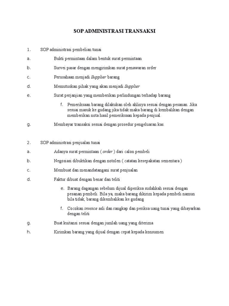 Sop Administrasi Asdasdtransaksi | PDF