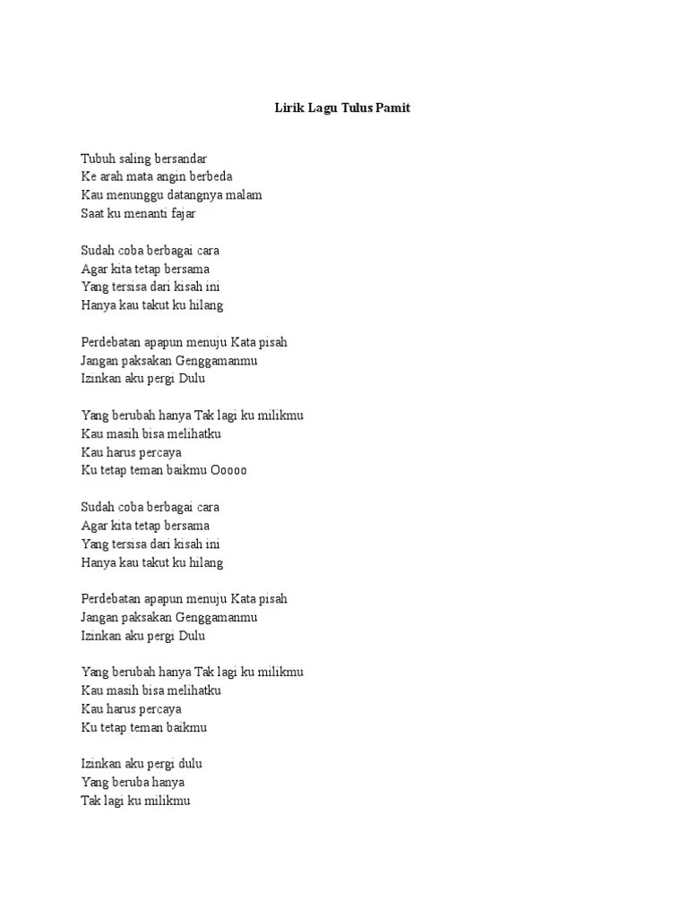 Tulus Pamit Lyrics