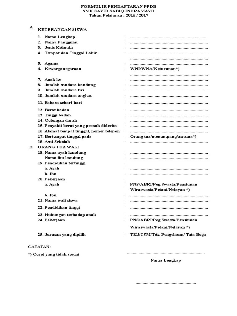 Formulir Pendaftaran Siswa Baru | PDF