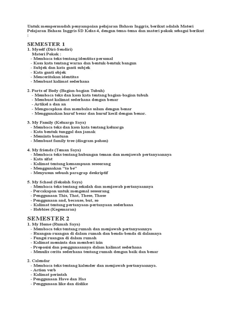 Materi Bahasa Inggris Kelas 4 SD | PDF