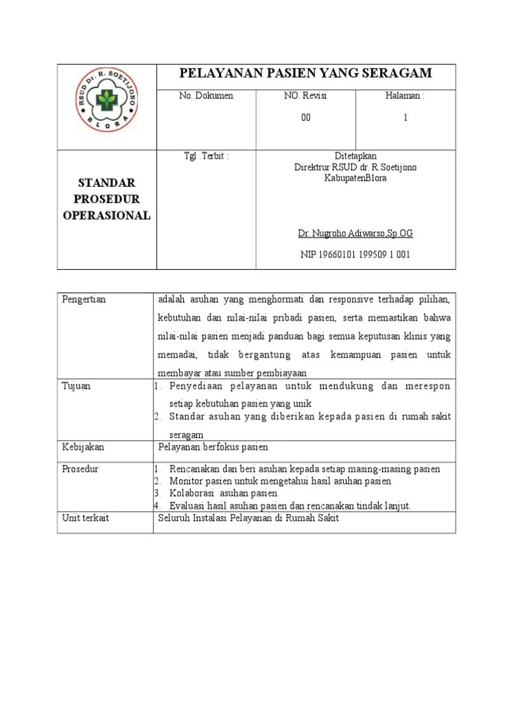 Spo Pelayanan Pasien Yang Seragam | PDF