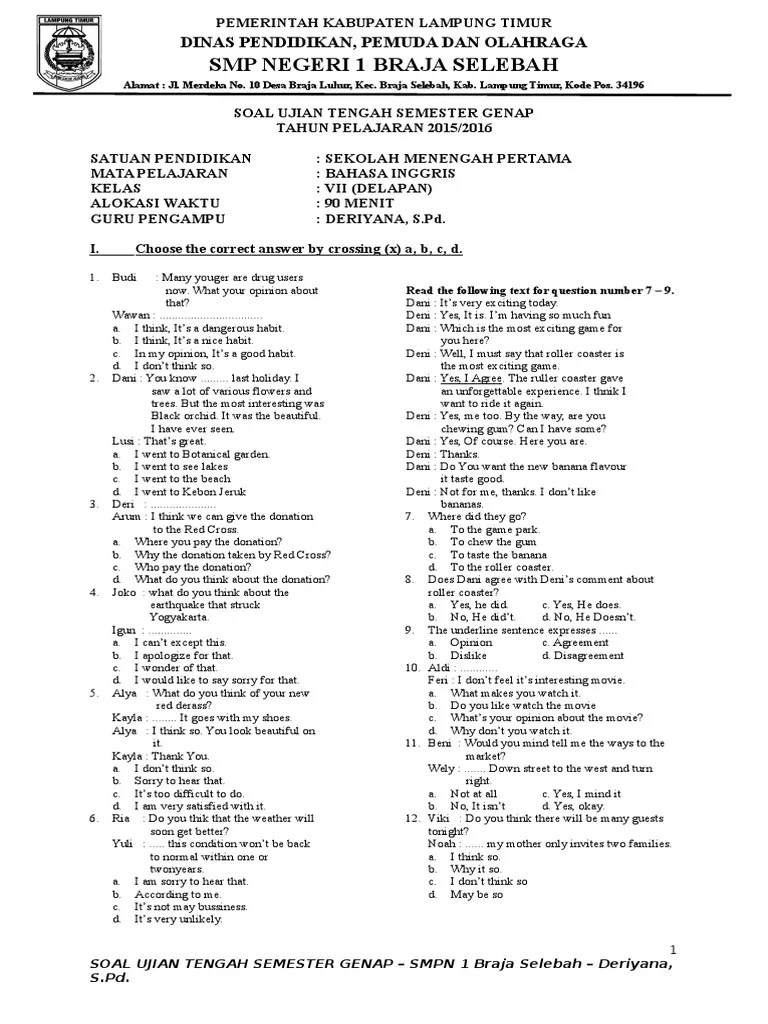 Download Soal Ulangan Harian Bahasa Inggris Kelas 8