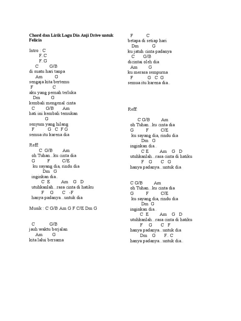 Chord Dan Lirik Lagu Dia Anji Drive Untuk Felicia