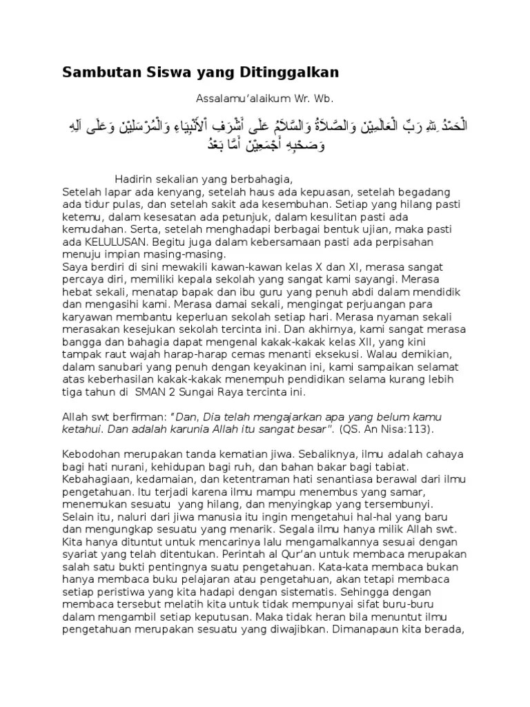 Pidato Perpisahan - 2 Sambutan Siswa Yg Ditinggalkan | PDF