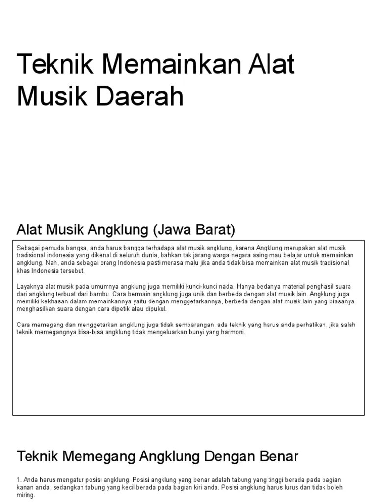 Teknik Memainkan Alat Musik Daerah | PDF