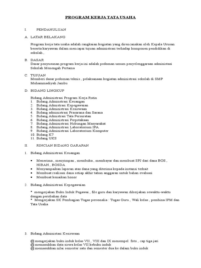 Program Kerja Tata Usaha | PDF