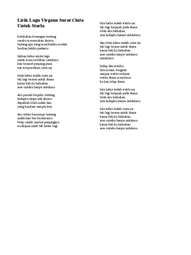 Lirik Lagu Virgoun Surat Cinta Untuk Starla | PDF