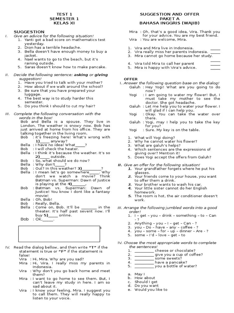 Soal Suggestion and Offer | PDF | Leisure