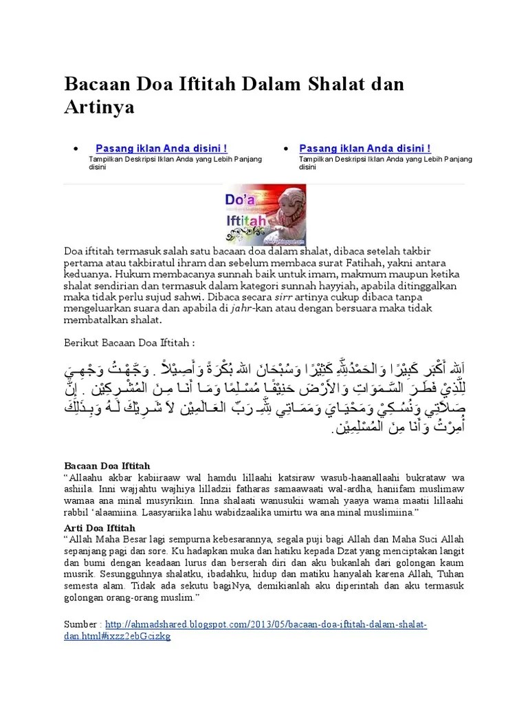 Bacaan Doa Iftitah Dalam Shalat Dan Artinya | PDF