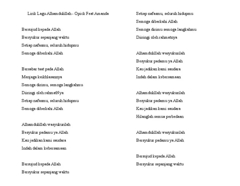 Lirik Lagu Alhamdulillah | PDF