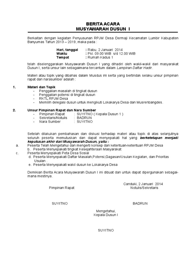 Berita Acara Musdus I | PDF