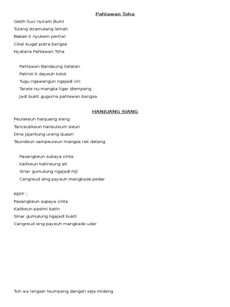 Lirik Lagu Pahlawan Toha Dan Hanjuang Siang | PDF
