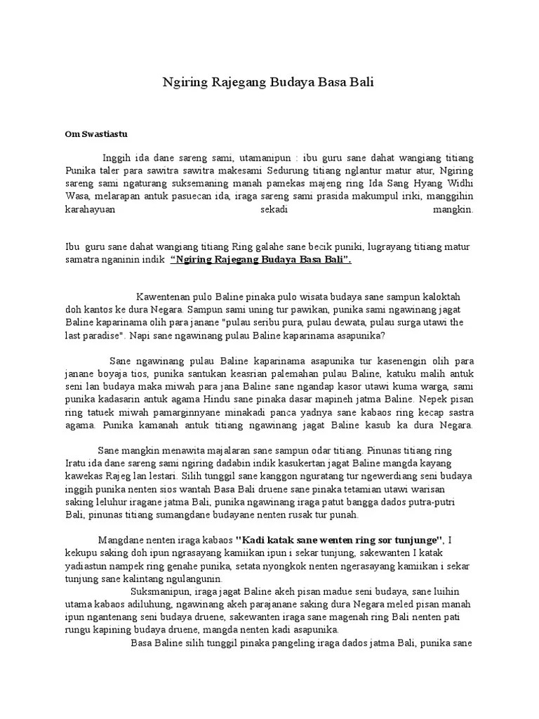 Contoh Pidato Bahasa Bali Tentang Budaya Bali // Kumpulan Contoh Terbaru