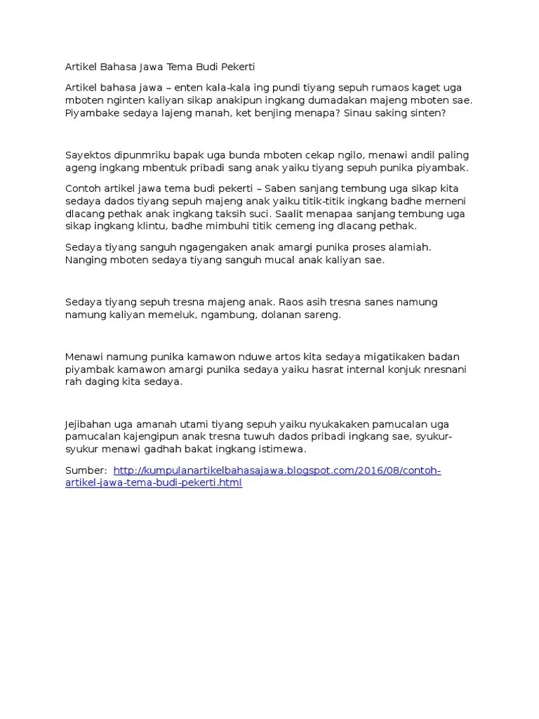 Artikel Bahasa Jawa Tema Budi Pekerti | PDF