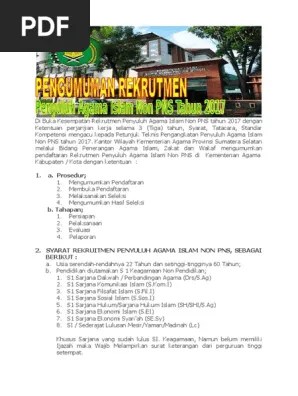 Pengumuman Rekrutmen Penyuluh Agama Non Pns Tahun 2017 | PDF