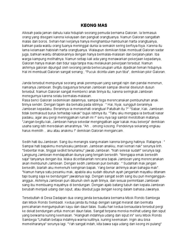 Cerita Rakyat Keong Mas Dalam Bahasa Jawa – Goreng