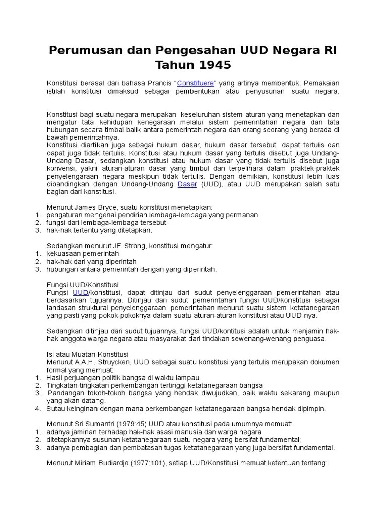 Perumusan Dan Pengesahan UUD Negara RI Tahun 1945 | PDF