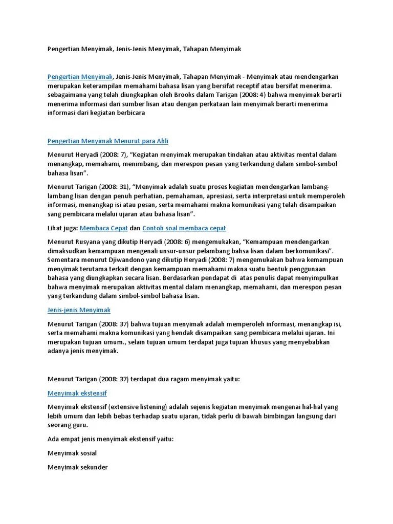 Pengertian Menyimak, Jenis-Jenis Menyimak, Tahapan Menyimak