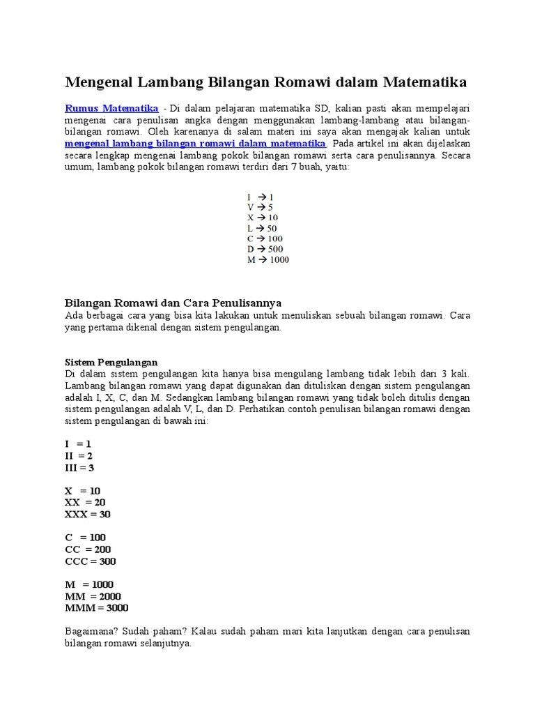 Mengenal Lambang Bilangan Romawi Dalam Matematika | PDF