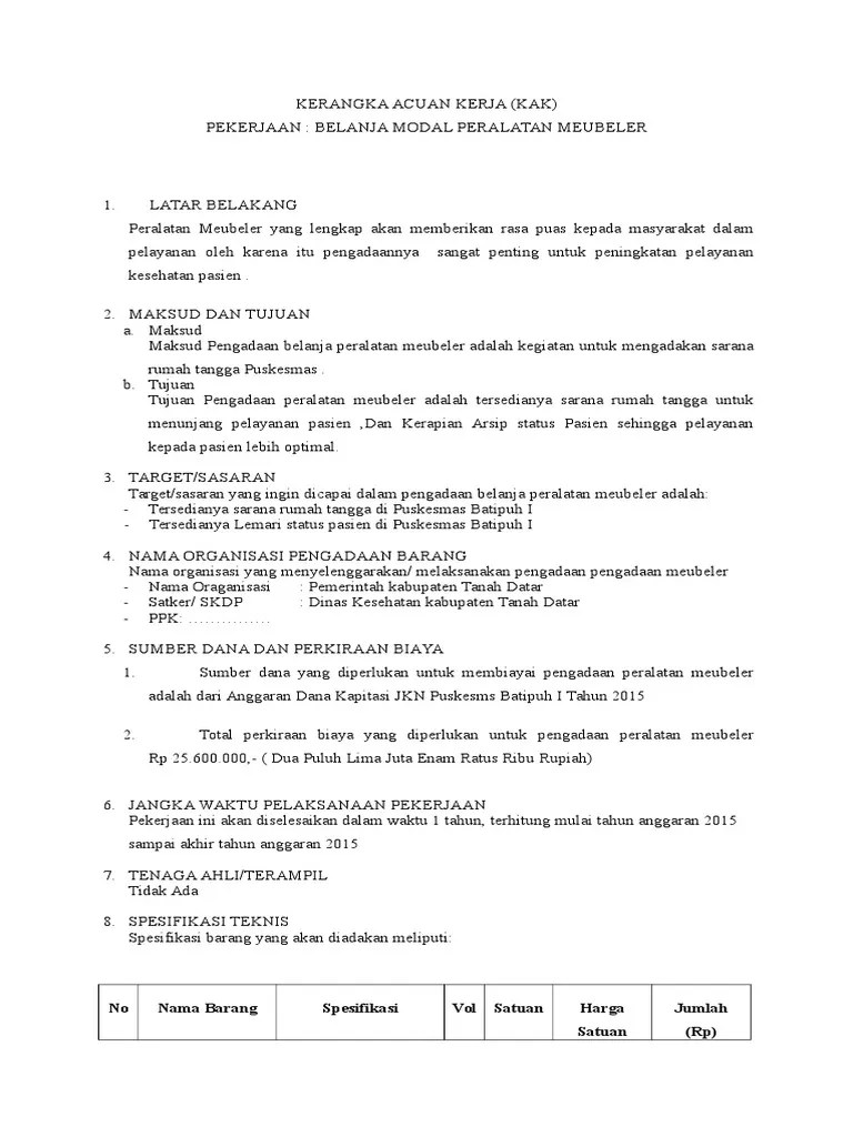 Kak Belanja Modal Pengadaan Meubeler | PDF