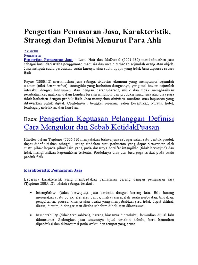 Pengertian Pemasaran Jasa