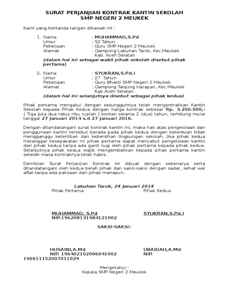 Surat Perjanjian Kontrak Kantin Sekolah | PDF