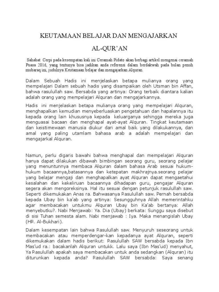 Keutamaan Belajar Dan Mengajarkan | PDF