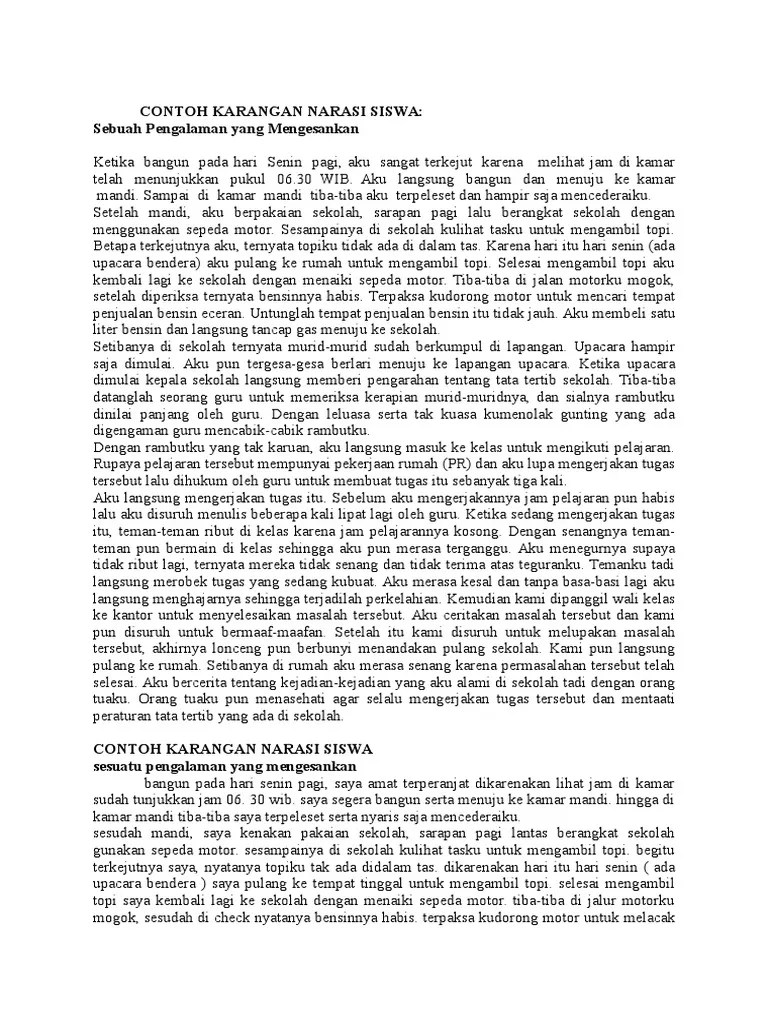 Contoh Karangan Narasi Siswa | PDF
