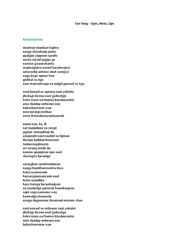 Tae Yang - Eyes, Nose, Lips (Lyric) | PDF | Leisure | Nature