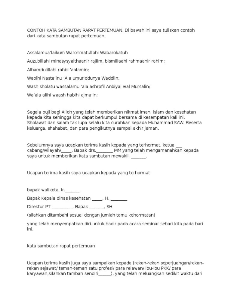 Contoh Kata Sambutan Rapat Pertemuan | PDF