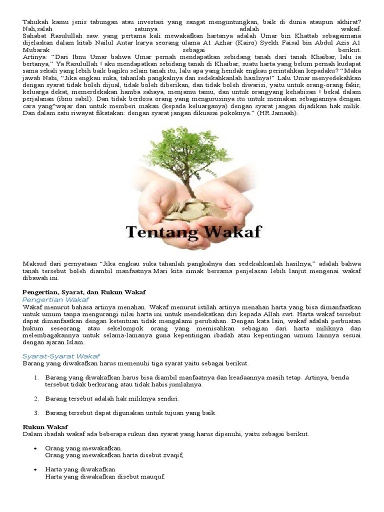 Dalam Rukun Wakaf Ada Barang Yang Diwakafkan Disebut - Coba Sebutkan