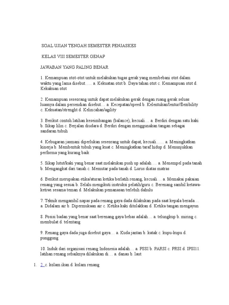Soal Ujian Semester 2 Penjaskes | PDF