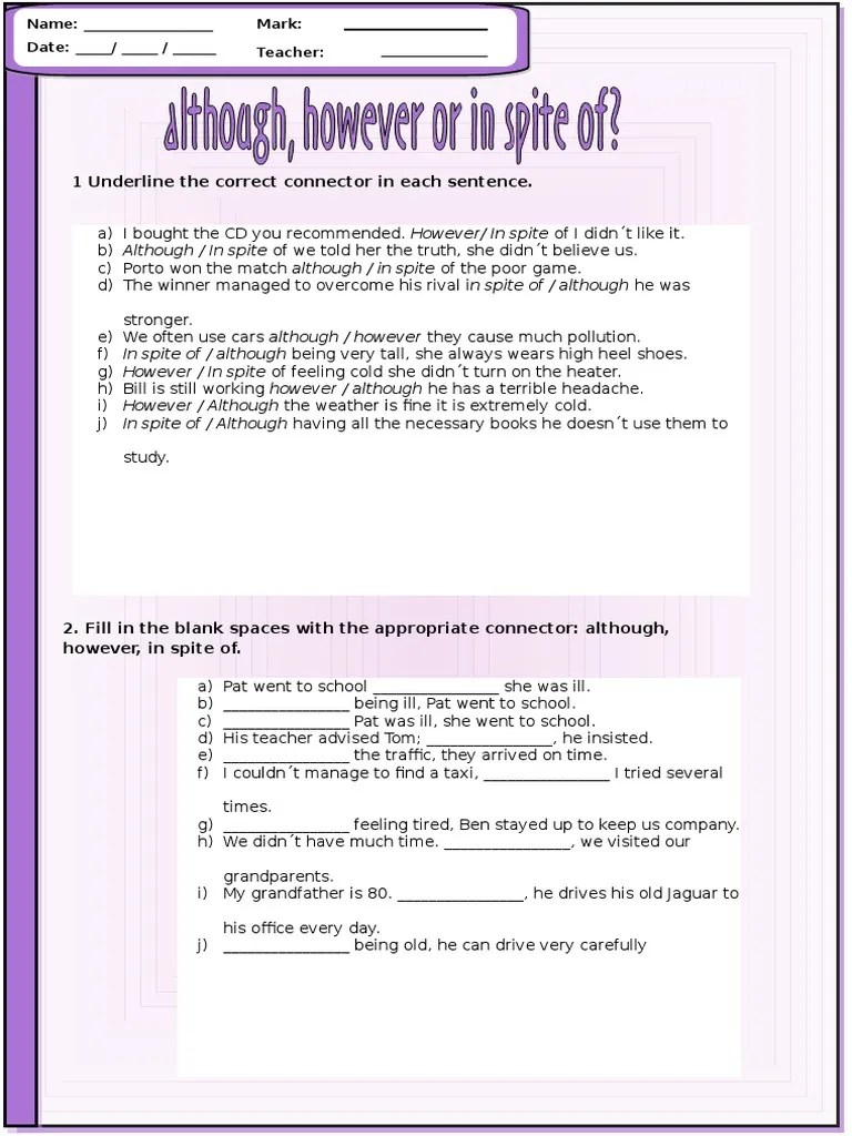 FT Although However in Spite of | PDF