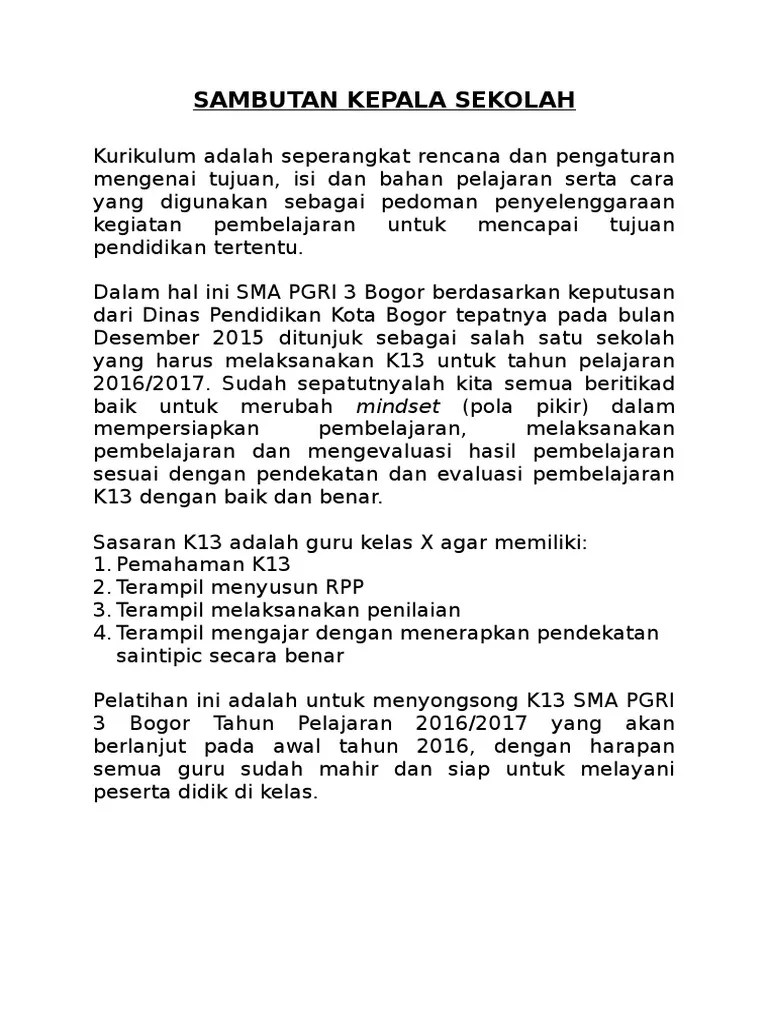 Contoh Sambutan Kepala Sekolah Dalam Acara Perpisahan Kelas 6